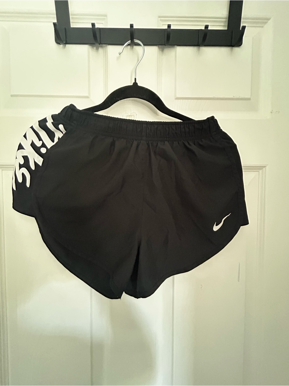 Womens Nike Black Athletic Running Shorts with White Swoosh size Small